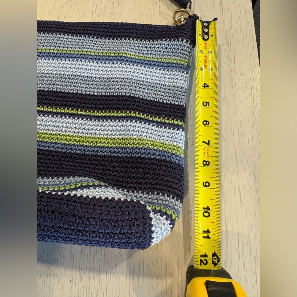 Lina Striped Crochet Shoulder Bag in Navy Blue, Gray and Green - Picture 14 of 16